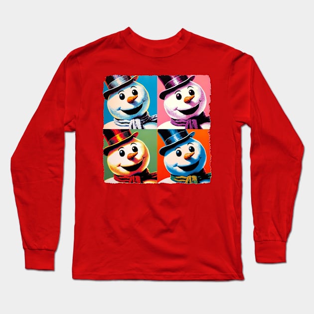 Frosty Fusion: Pop Art's Coolest Creation - Pop Snowman Long Sleeve T-Shirt by PawPopArt